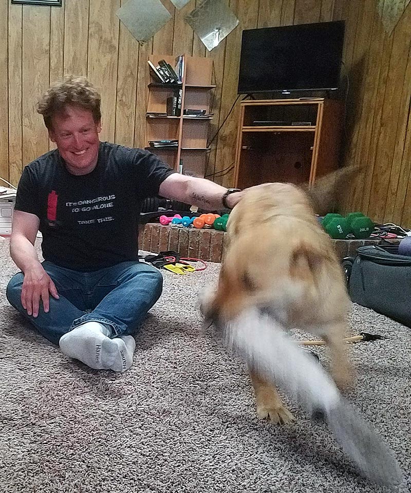 Walter and his blur of a dog, Winnie
